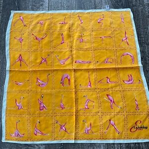 Square 100%silk scarf with flamingo doing yoga poses